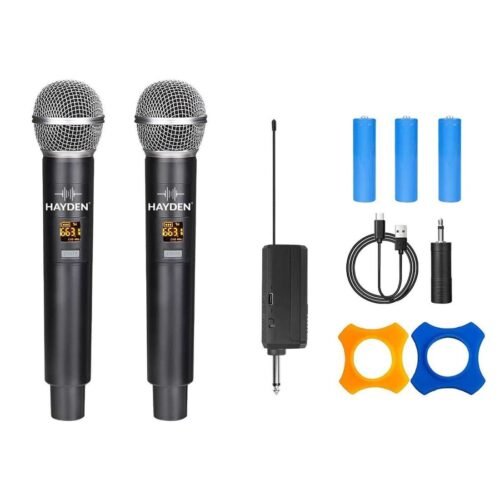 Hayden HY-59 Dual Wireless Microphones Type-C Rechargeable Receiver, and 30-50M Cordless Range