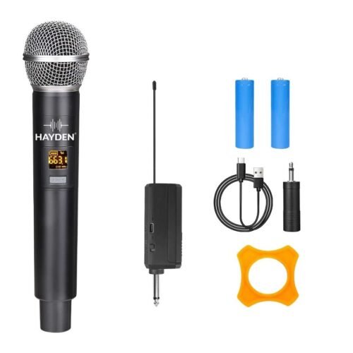 HY-WVD-58 UHF Wireless Microphone, Karaoke Dynamic mic with Type C Rechargeable Receiver & Hand Mike System 6.35mm Jack, 30-50 Meter Cordless Range