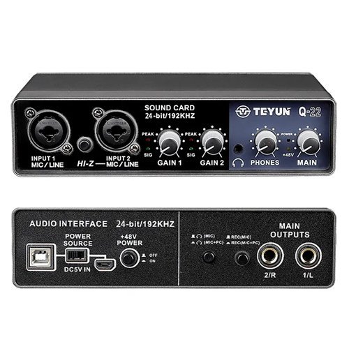 TEYUN Q-22 USB Audio Interface for Recording Music, AudioBox Mic Preamps 48V 2 Channel