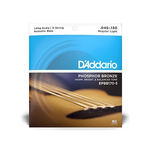 D’Addario EPBB170-5 / 45-130 Regular Light 5-String Long Scale Coated Acoustic Bass Strings (Phosphor Bronze)