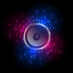 Home colorful musical notes with sound speaker for disco or dj theme