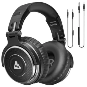 Hayden HY-HD10 Professional Studio Headphones Over-Ear, 50mm Drivers, Foldable, Lightweight, Dual Detachable Cables (2.8m Coiled & 1.2m with Mic) for DJ, Gaming, Recording, Mixing, Monitoring (Black) (Open Box)